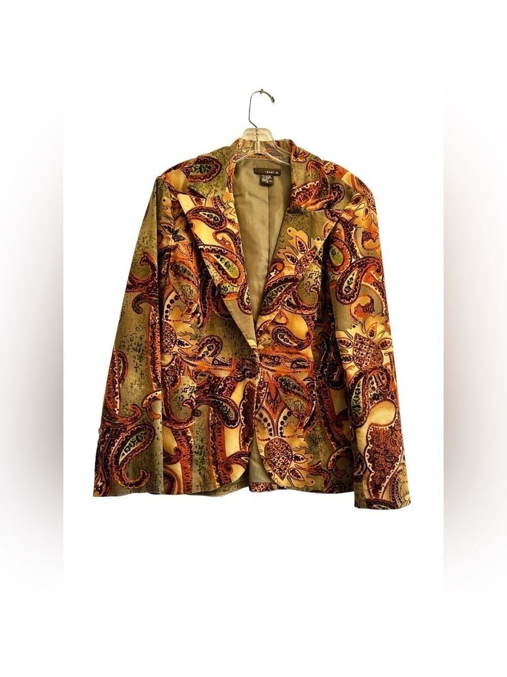 Randi M Corduroy One Button Tailored Blazer Womens 8 Green & Rust Fully Lined